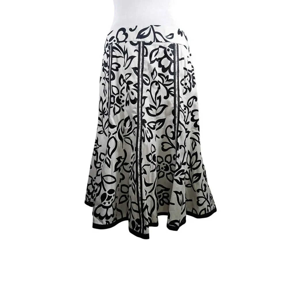 Willi Smith‎ Womens Cotton Flared Skirt Black White Size 10